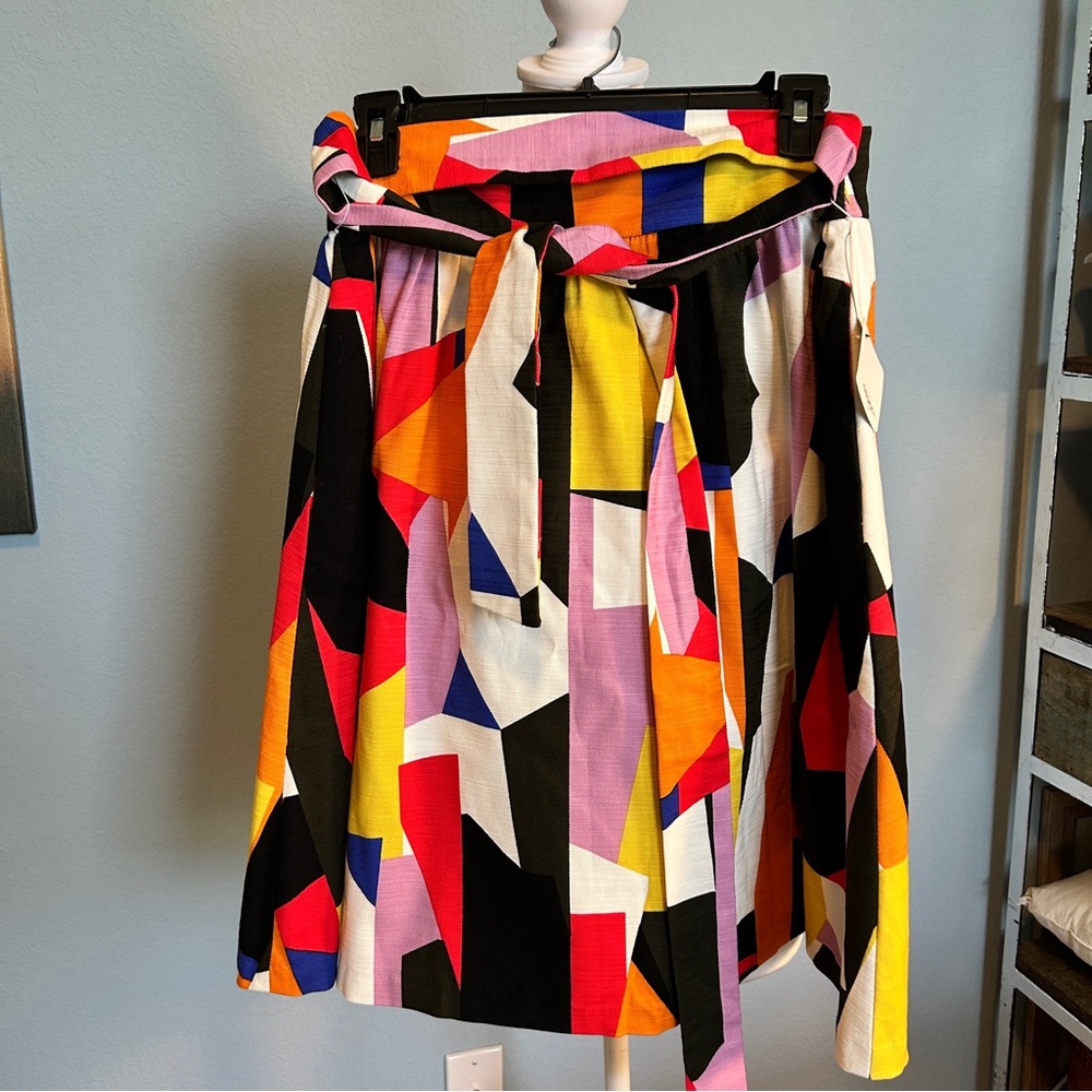 Halogen Multicolor Abstract Colorblock Flared Midi Skirt - size 8